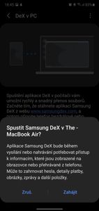 Klliknutím na tlačítko 'Zahájit' spustíte Samsung Dex ve vašem MacBooku nebo PC
